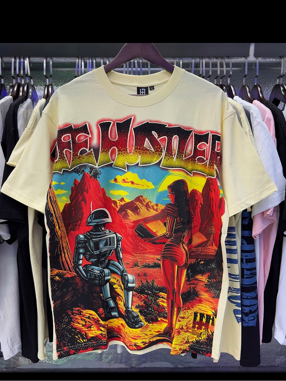 Life hustlers Graphic Sci‑Fi Print Men’s T‑Shirt — Cream